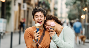 Two women enjoying ice cream